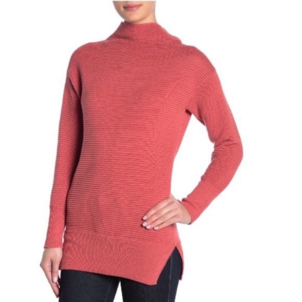 Ella Moss Coral Ribbed Mock Neck Sweater